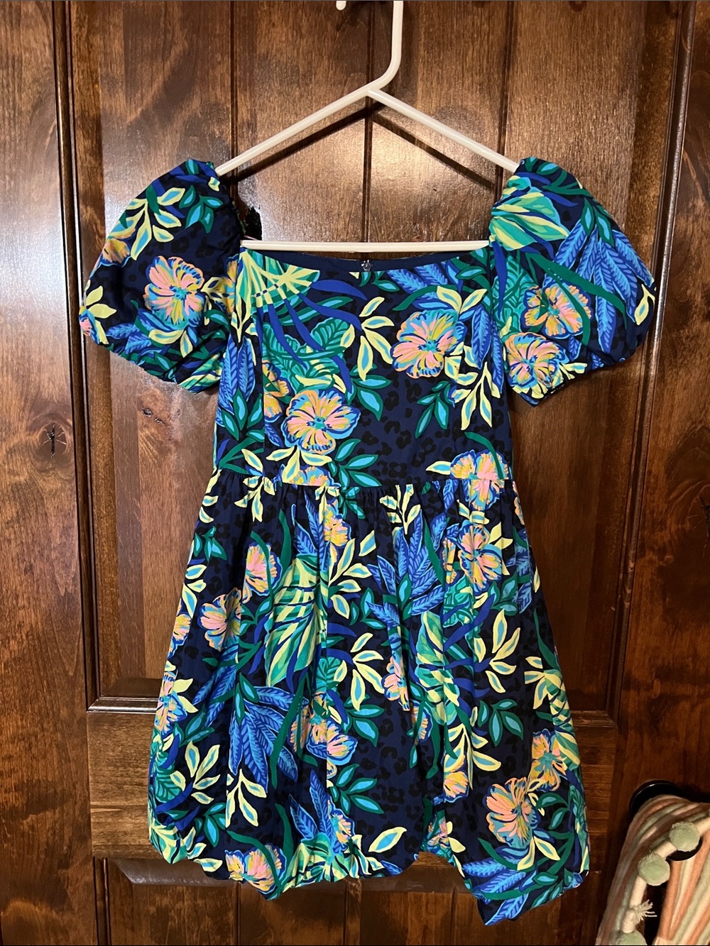 Lilly Pulitzer Navy Floral Puff-Sleeve Dress with Bright Blue & Yellow Accents